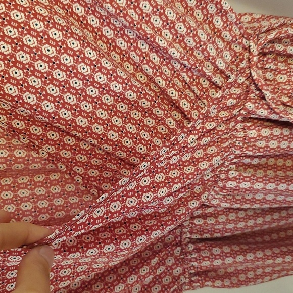 Vintage Fervour long sleeve dress. Red, white, navy blue pattern. Boho. Size M. - Picture 5 of 13